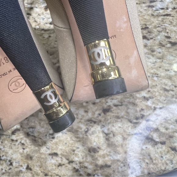 Chanel Black Gold Beige Mesh Satin CC Interlocking Cap Toe Ankle Booties 38.5 - Picture 11 of 14